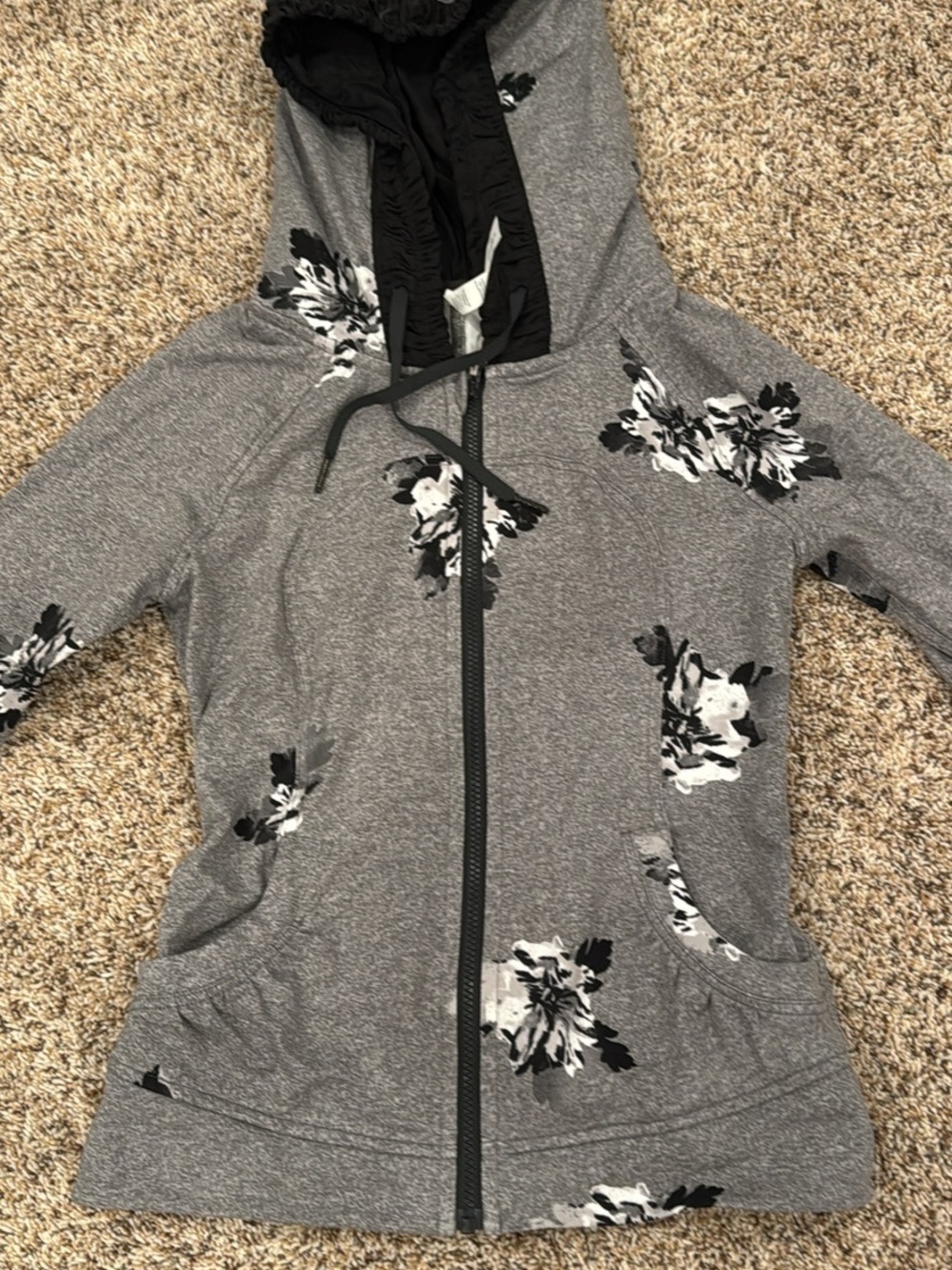 lululemon athletica Gray Floral Zip Hoodie